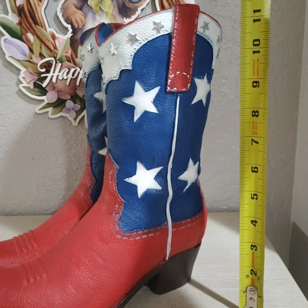 12" Patriotic Cowboy Boots Planter Pot Vase 4th July USA Memorial Day New - Picture 5 of 6